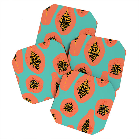 Erika Stallworth Papaya Sky Tropical Fruit Coaster Set