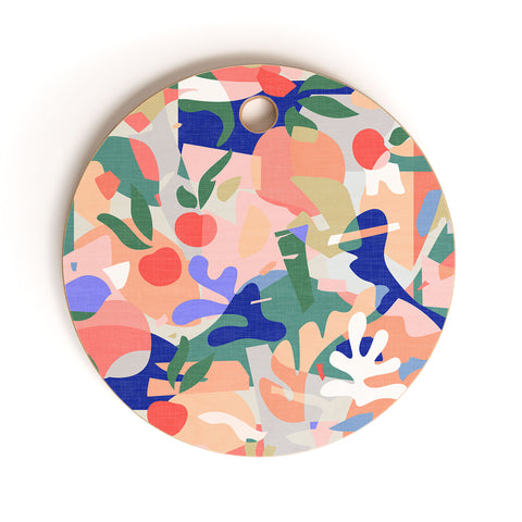 evamatise Abstract Fruits and Leaves Cutting Board Round