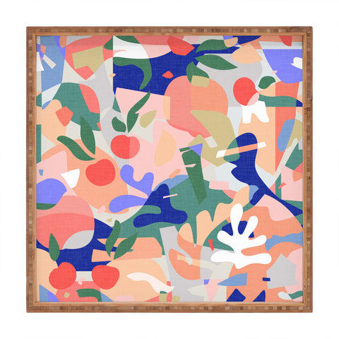 evamatise Abstract Fruits and Leaves Square Tray