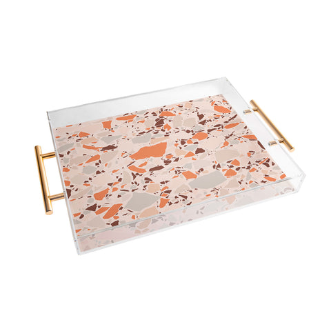 evamatise Autumn Terrazzo Pumpkin Colors and Abstract Shapes Acrylic Tray