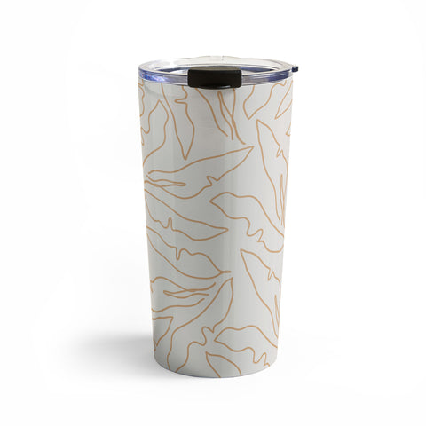 evamatise Banana Leaves Line Art Neutral Travel Mug
