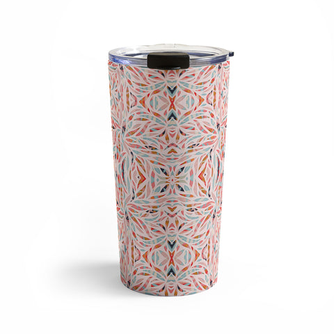 evamatise Boho Tile Abstraction Coral Travel Mug