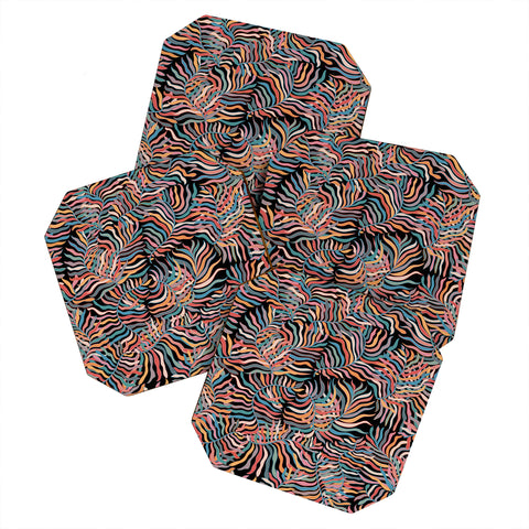 evamatise Colorful Tropical Plants Dark Coaster Set