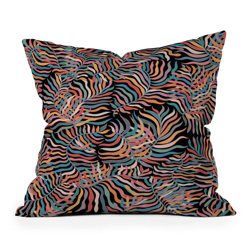 evamatise Colorful Tropical Plants Dark Outdoor Throw Pillow