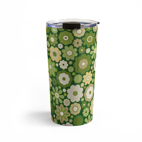 evamatise Flowers in the 60s Vintage Green Travel Mug