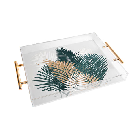 evamatise Gold and Green Palm Leaves Acrylic Tray