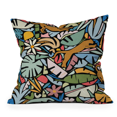 evamatise Joyful Jungle Maximalist Mode Outdoor Throw Pillow