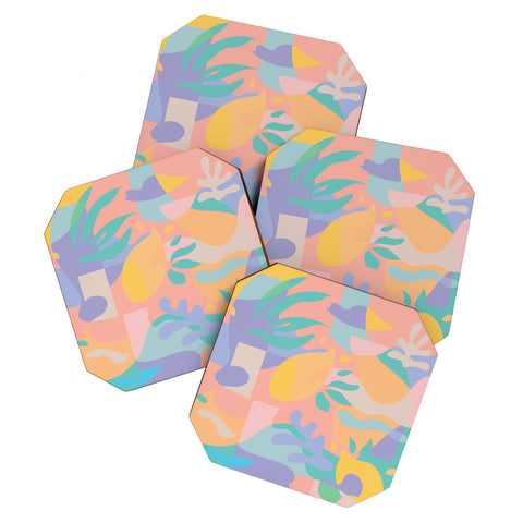 evamatise Lemons in Amalfi Abstract shapes Coaster Set