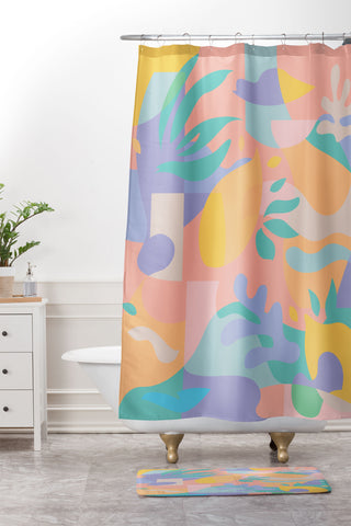 evamatise Lemons in Amalfi Abstract shapes Shower Curtain And Mat