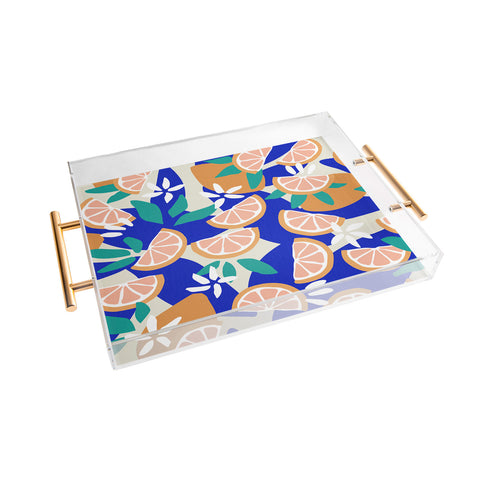 evamatise Mediterranean Summer Lemons and Leaves Acrylic Tray