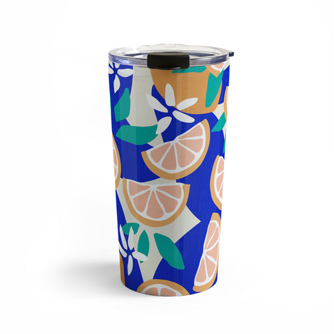 evamatise Mediterranean Summer Lemons and Leaves Travel Mug