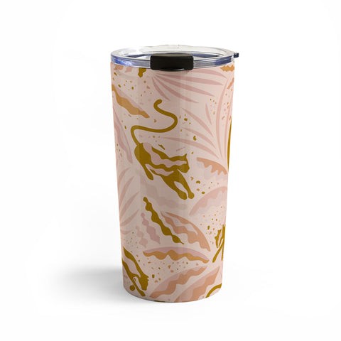 evamatise Panthers and Tropical Plants in Blush Travel Mug