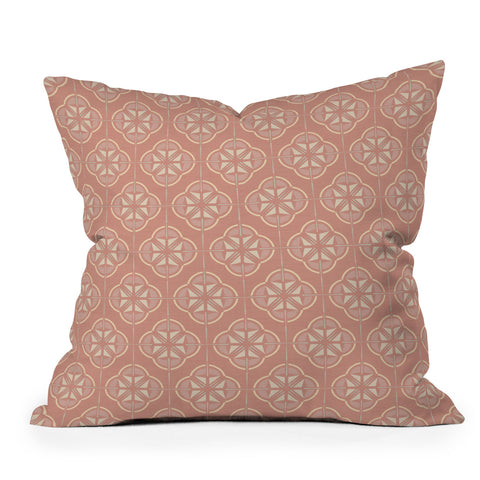evamatise Retro Floral Geometric Tile Blush Pink Outdoor Throw Pillow