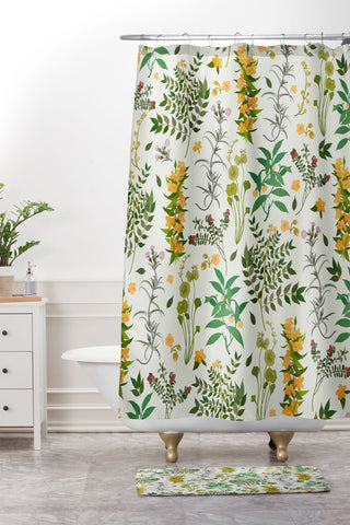 evamatise Vintage Wildflowers Cozy Shower Curtain And Mat