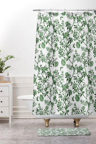 Evanjelina & Co Chinoiserie Emerald Green Shower Curtain And Mat