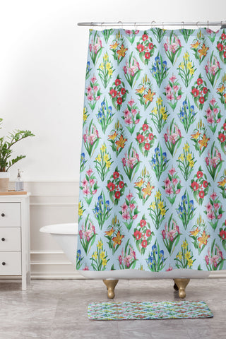 Evanjelina & Co Japanese Collection Blue Shower Curtain And Mat