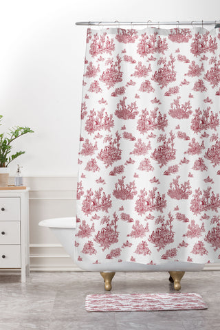 Evanjelina & Co Toile De Jouy Chili Pepper Shower Curtain And Mat