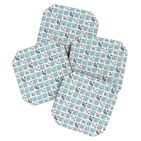 Evanjelina & Co Turkish Ebru Checkered Flower Coaster Set