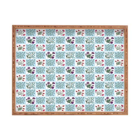 Evanjelina & Co Turkish Ebru Checkered Flower Rectangular Tray
