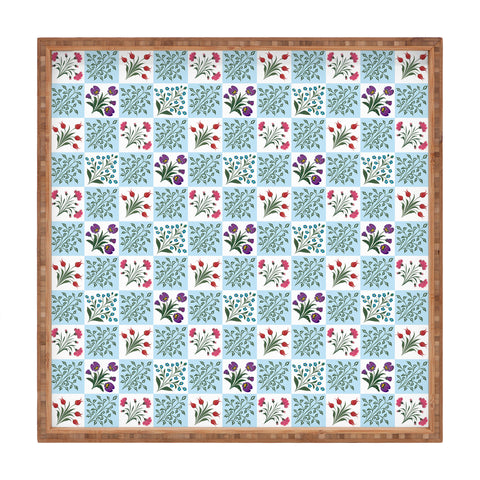 Evanjelina & Co Turkish Ebru Checkered Flower Square Tray