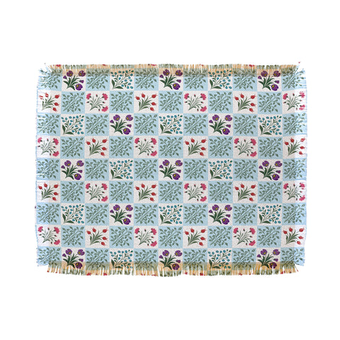 Evanjelina & Co Turkish Ebru Checkered Flower Throw Blanket