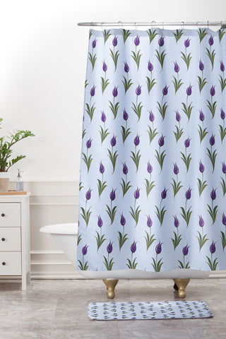 Evanjelina & Co Turkish Ebru Purple Tulip Shower Curtain And Mat