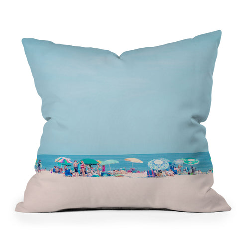 Eye Poetry Photography Colorful Umbrellas on the Beach Outdoor Throw Pillow