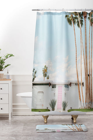 Eye Poetry Photography Pink Door in Palm Springs Shower Curtain And Mat