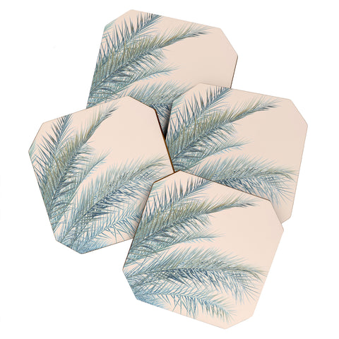 Eye Poetry Photography Tropical Palms on Blush Pink Boho Nature Coaster Set