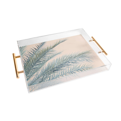 Eye Poetry Photography Tropical Palms on Blush Pink Boho Nature Acrylic Tray