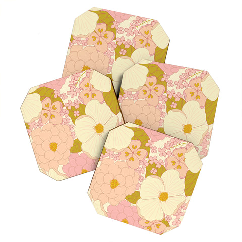 Eyestigmatic Design Pink Pastel Vintage Floral Coaster Set