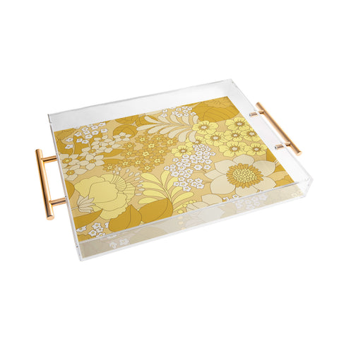 Eyestigmatic Design Yellow Ivory Brown Retro Floral Acrylic Tray