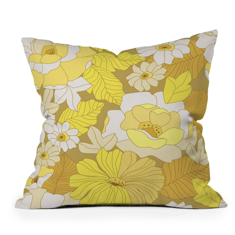 Eyestigmatic Design Yellow Ivory Brown Retro Flowers Outdoor Throw Pillow