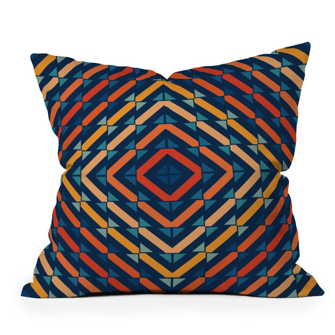 Fimbis Abstract Tiles Blue Orange Outdoor Throw Pillow