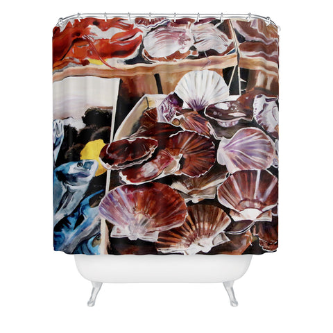 Fine Art by Clau Robles Gil Mercado de Mariscos Shower Curtain