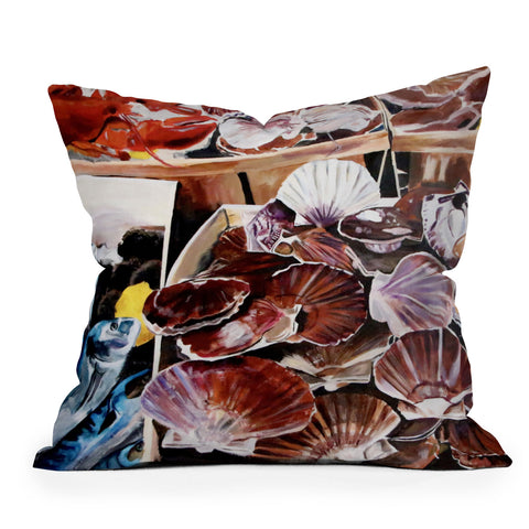 Fine Art by Clau Robles Gil Mercado de Mariscos Outdoor Throw Pillow