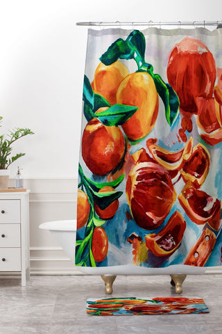 Fine Art by Clau Robles Gil Naranjas de Verano Shower Curtain And Mat