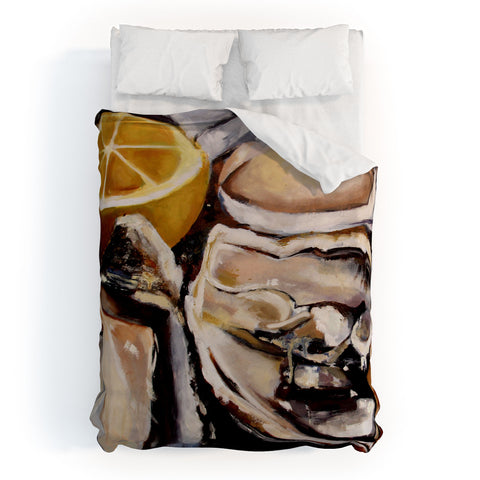 Fine Art by Clau Robles Gil Oysters Lemon Duvet Cover
