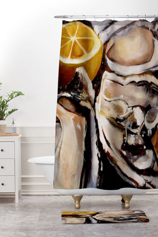 Fine Art by Clau Robles Gil Oysters Lemon Shower Curtain And Mat