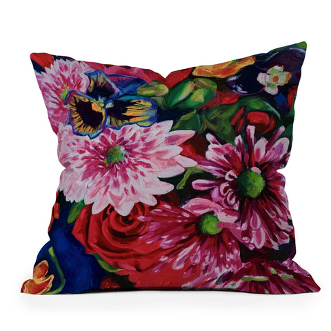 Fine Art by Clau Robles Gil Panel 2 Naranja Sanguina y Flores Throw Pillow