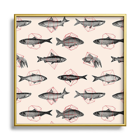Florent Bodart Fishes In Geometrics Square Metal Framed Art Print