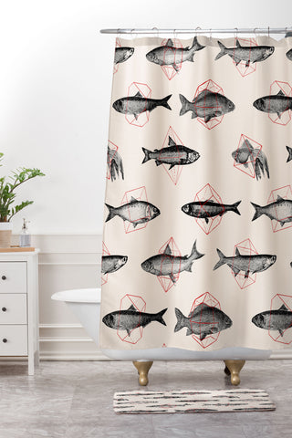 Florent Bodart Fishes In Geometrics Shower Curtain And Mat