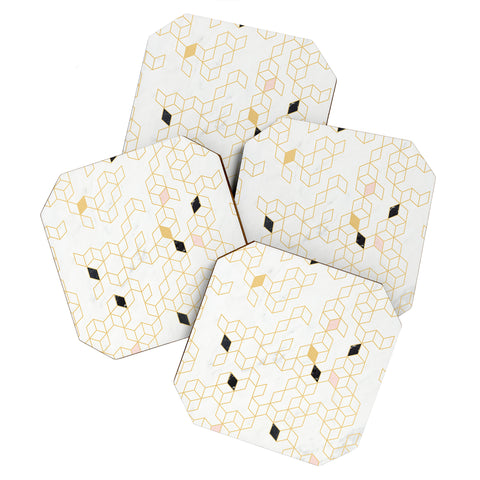 Florent Bodart Gold and Marble Keziah Scandinavian Pattern Coaster Set