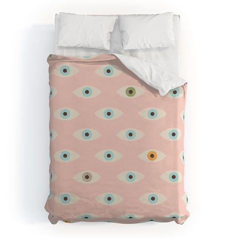 Florent Bodart Hundred Eyes Pink Duvet Cover