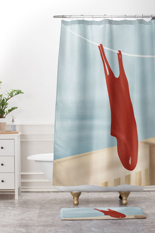 Flow Line Bathing Suit Shower Curtain And Mat