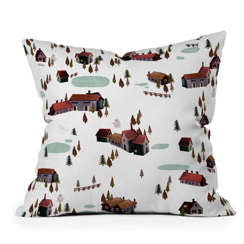 Francisco Fonseca winter village Outdoor Throw Pillow