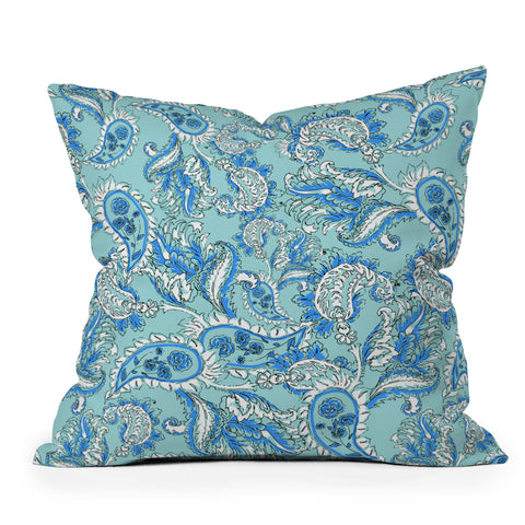 Gabriela Fuente Blue paisley Outdoor Throw Pillow