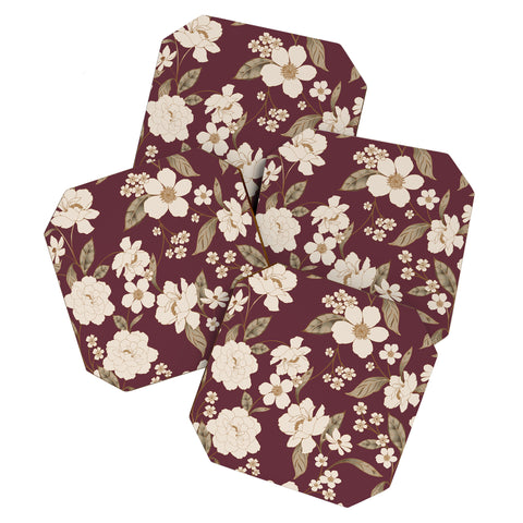 Gabriela Fuente Burgundy Floral Roberta Coaster Set