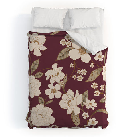 Gabriela Fuente Burgundy Floral Roberta Duvet Cover