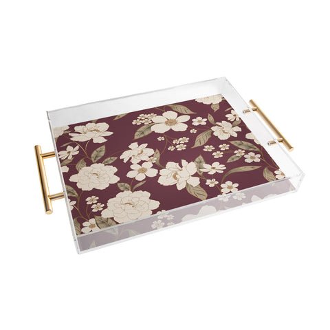 Gabriela Fuente Burgundy Floral Roberta Acrylic Tray